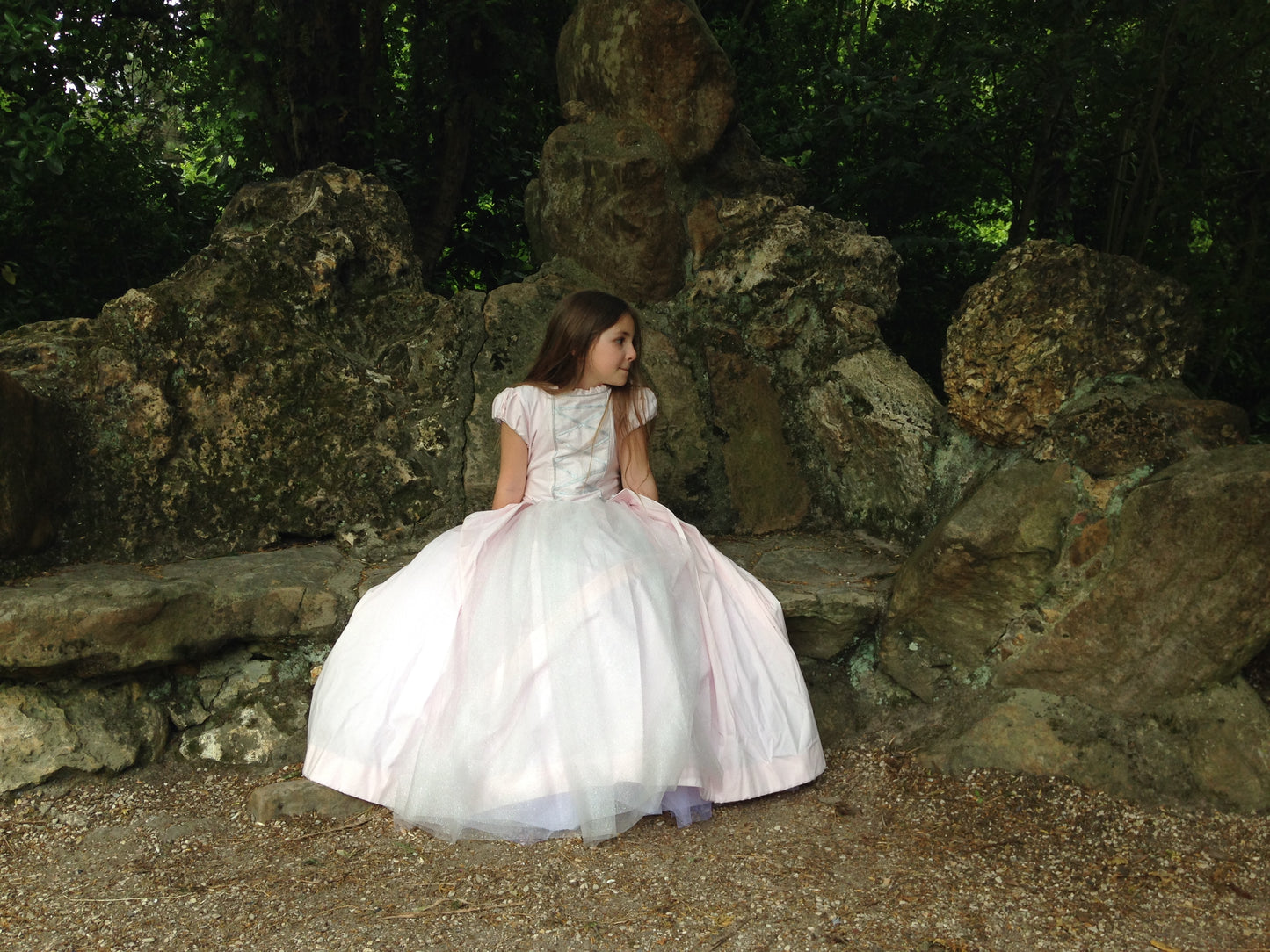 Robe de Princesse Fille Rose Poudré – Coton Haut de Gamme et Tulle Pailleté Argent - Costume Fait Main à Paris