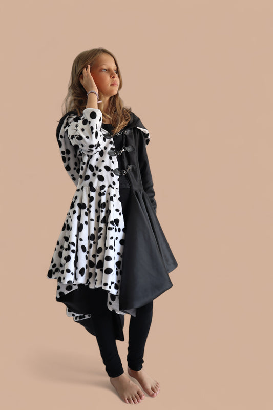 Manteau Cruella enfant ou adulte - Déguisement Cruella Halloween, Carnaval, Cosplay 101 Dalmatiens