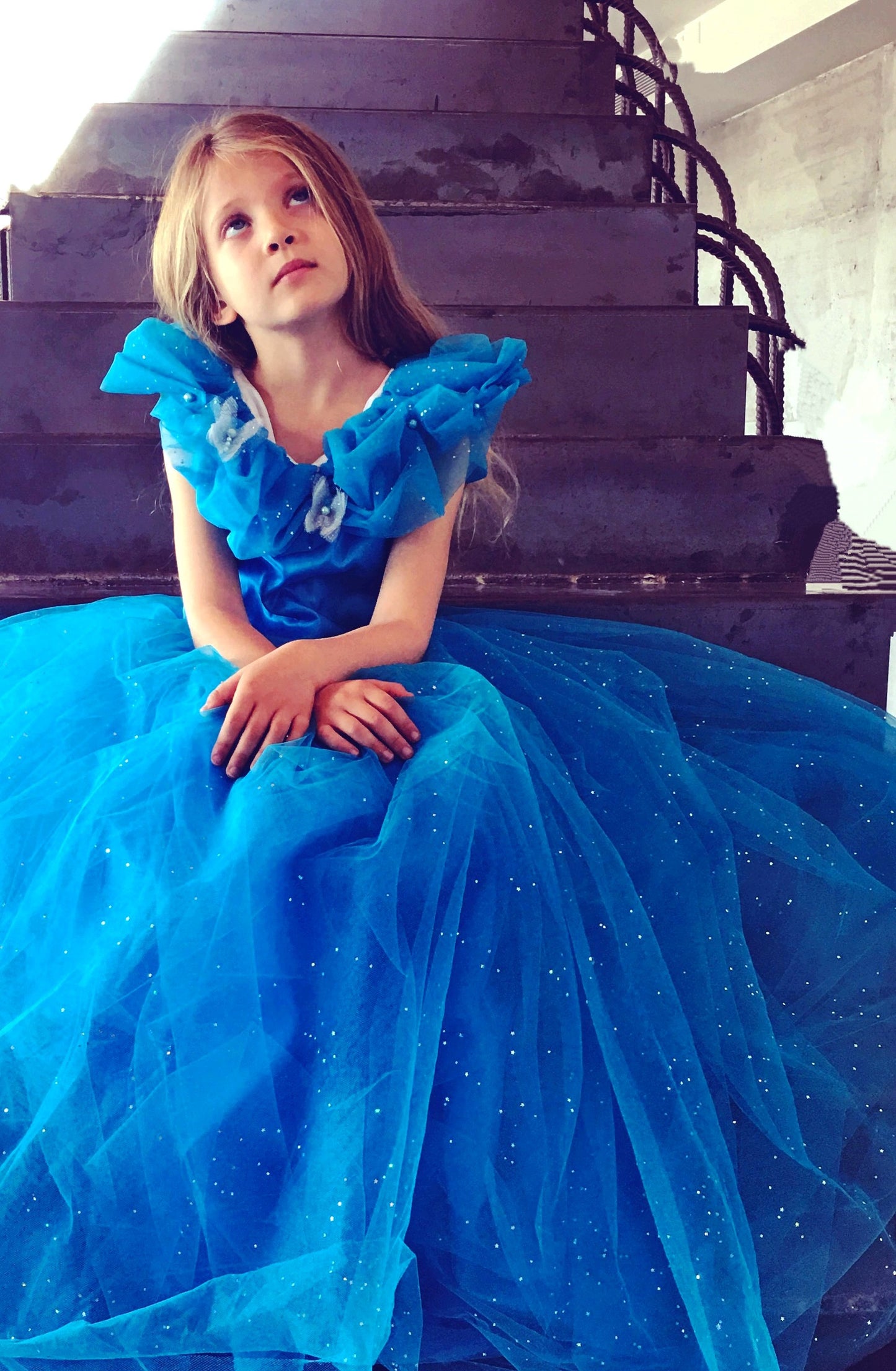 Robe de princesse Cendrillon fille – Déguisement satin et tulle pailleté – Robe bal bleue
