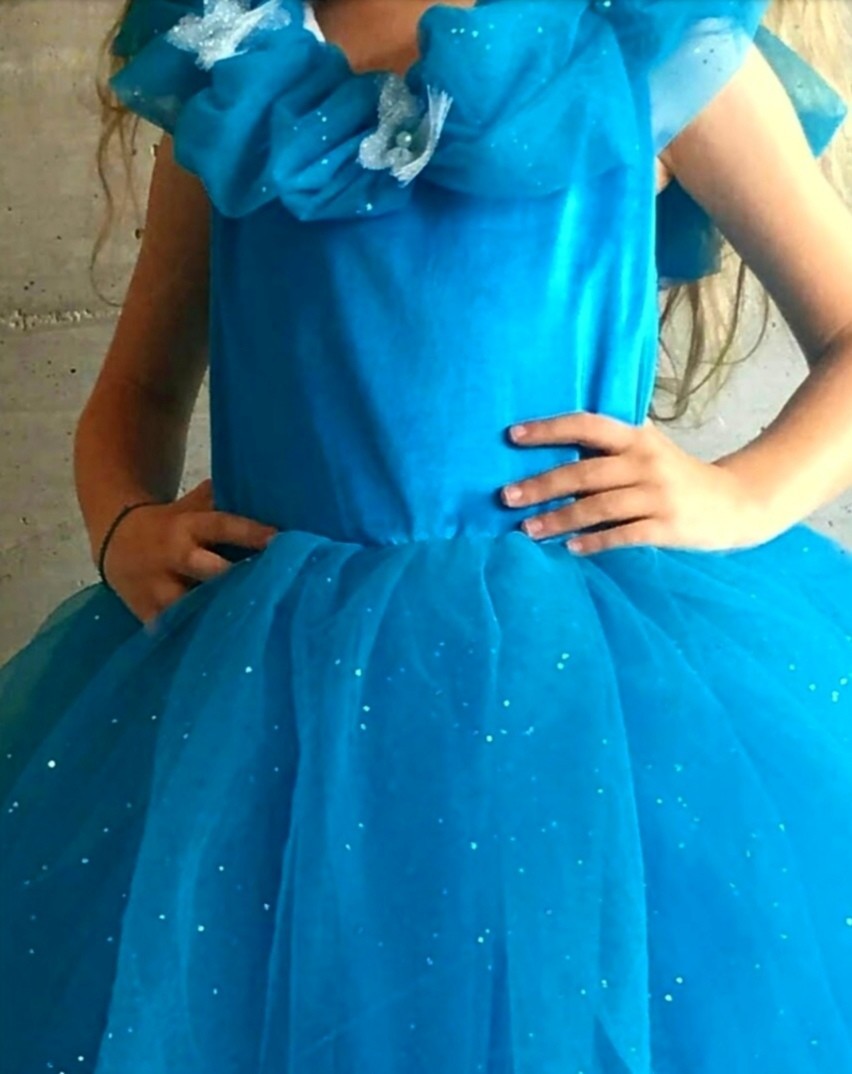 Robe de princesse Cendrillon fille – Déguisement satin et tulle pailleté – Robe bal bleue