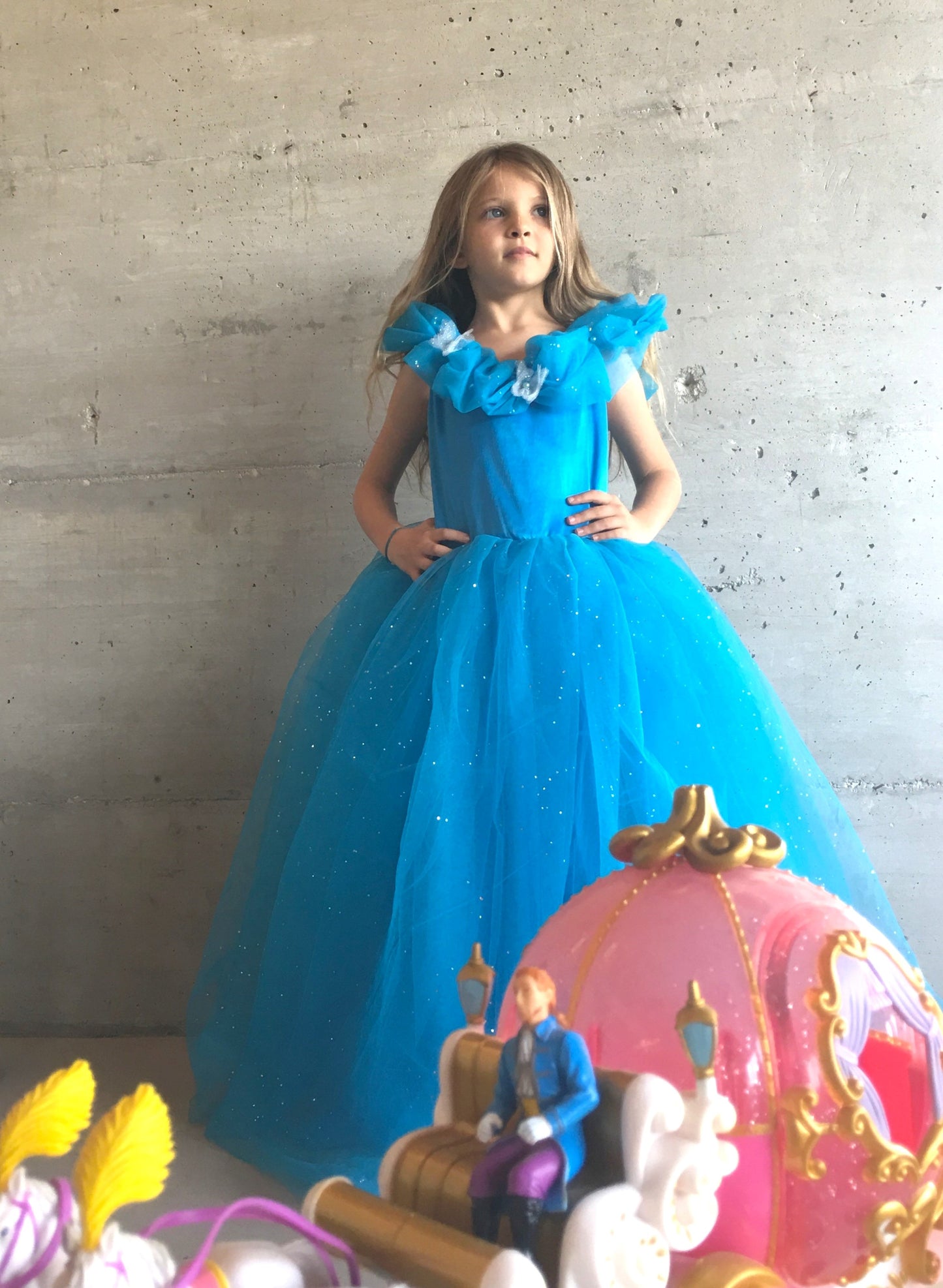 Robe de princesse Cendrillon fille – Déguisement satin et tulle pailleté – Robe bal bleue